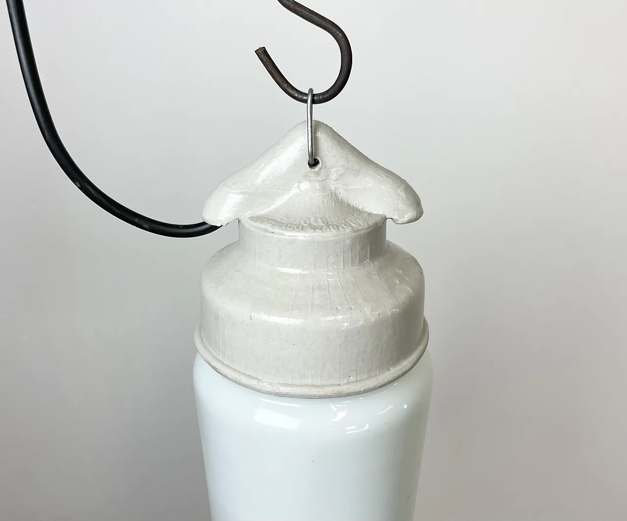 Industrial White Porcelain Pendant Light with Milk Glass, 1970s 4