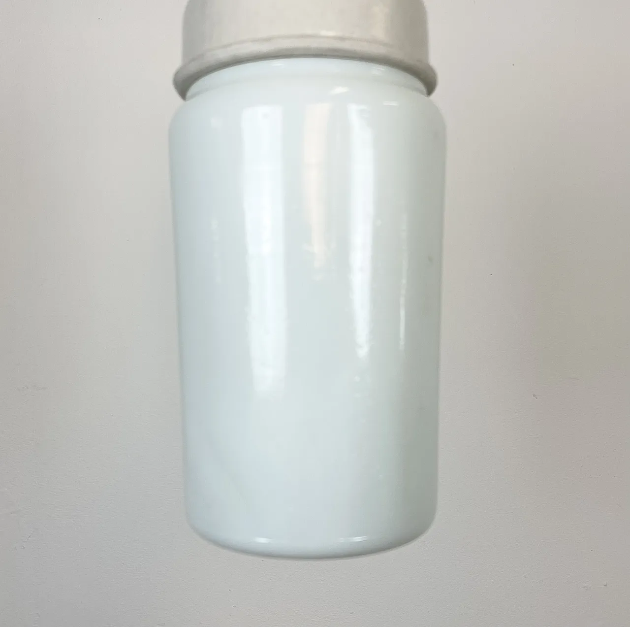 Industrial White Porcelain Pendant Light with Milk Glass, 1970s 5