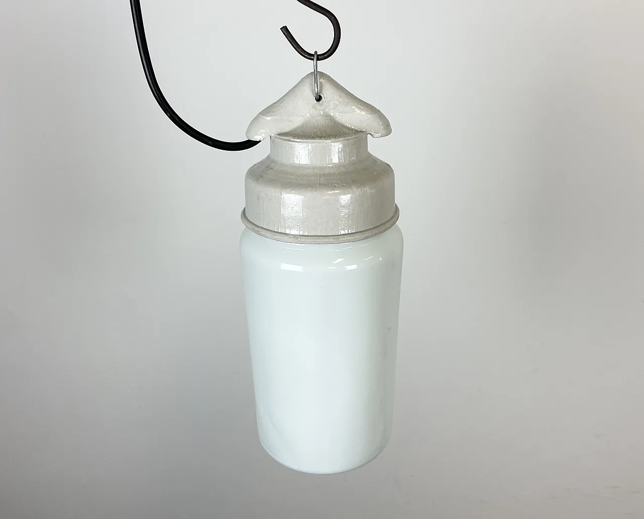 Industrial White Porcelain Pendant Light with Milk Glass, 1970s 7