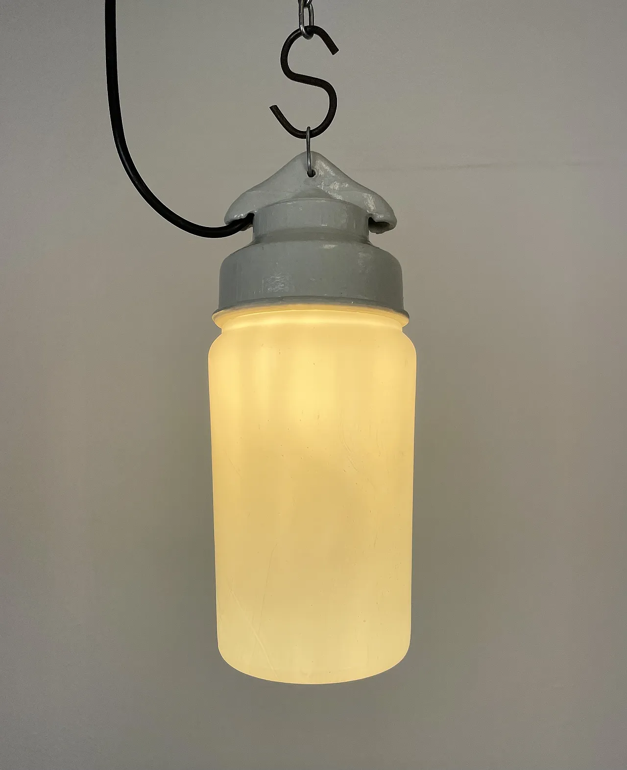 Industrial White Porcelain Pendant Light with Milk Glass, 1970s 9