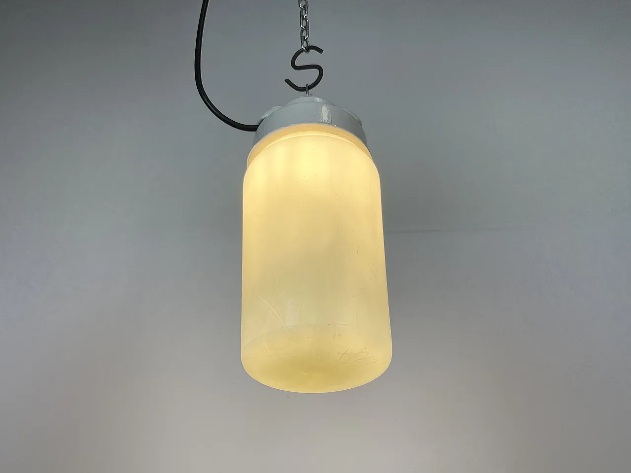 Industrial White Porcelain Pendant Light with Milk Glass, 1970s 10
