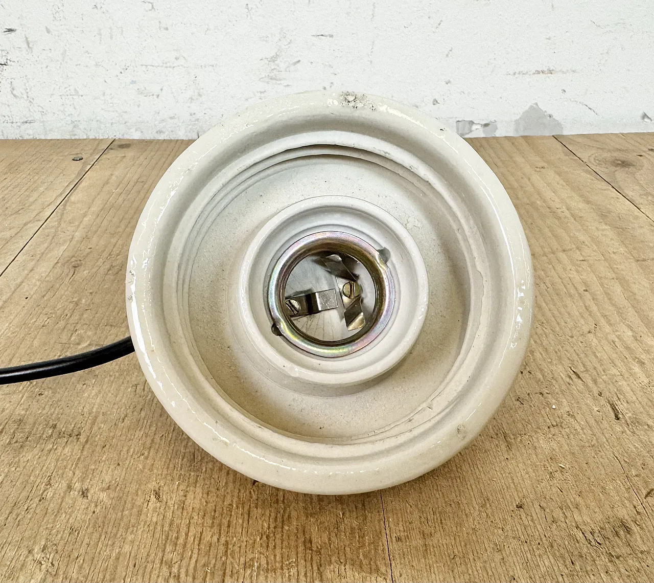 Industrial White Porcelain Pendant Light with Milk Glass, 1970s 15