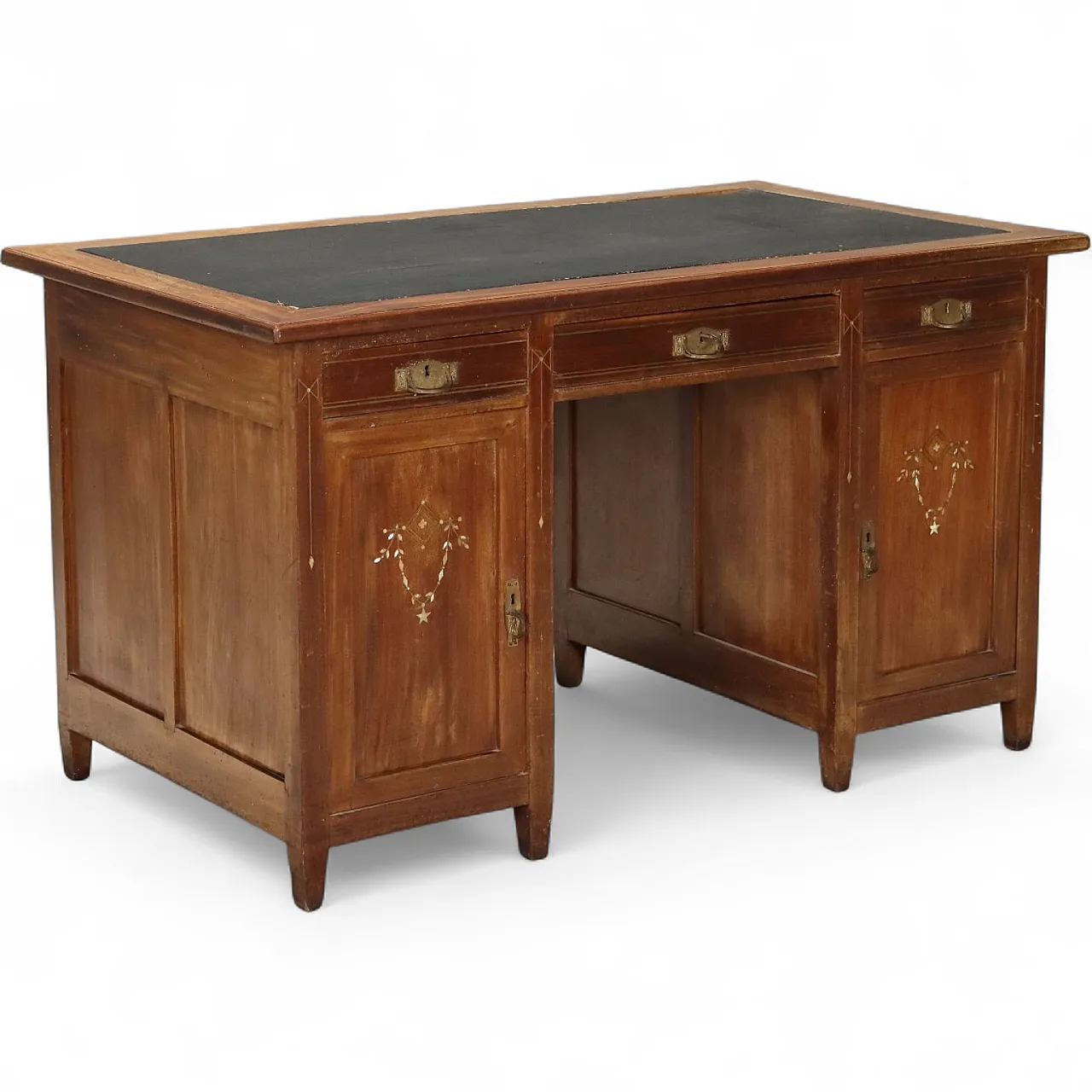 Liberty mahogany desk with leather and inlays, early 20th century 11