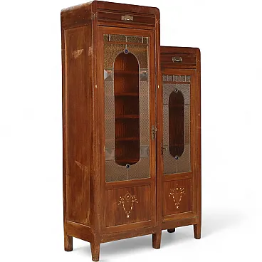 Mahogany office furniture with stained glass windows, 19th century