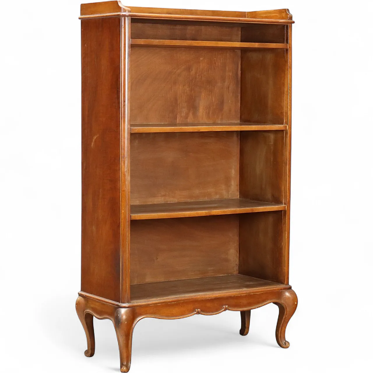 Open walnut bookcase with balustrade, 20th century 10