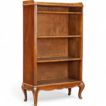 Open walnut bookcase with balustrade, 20th century