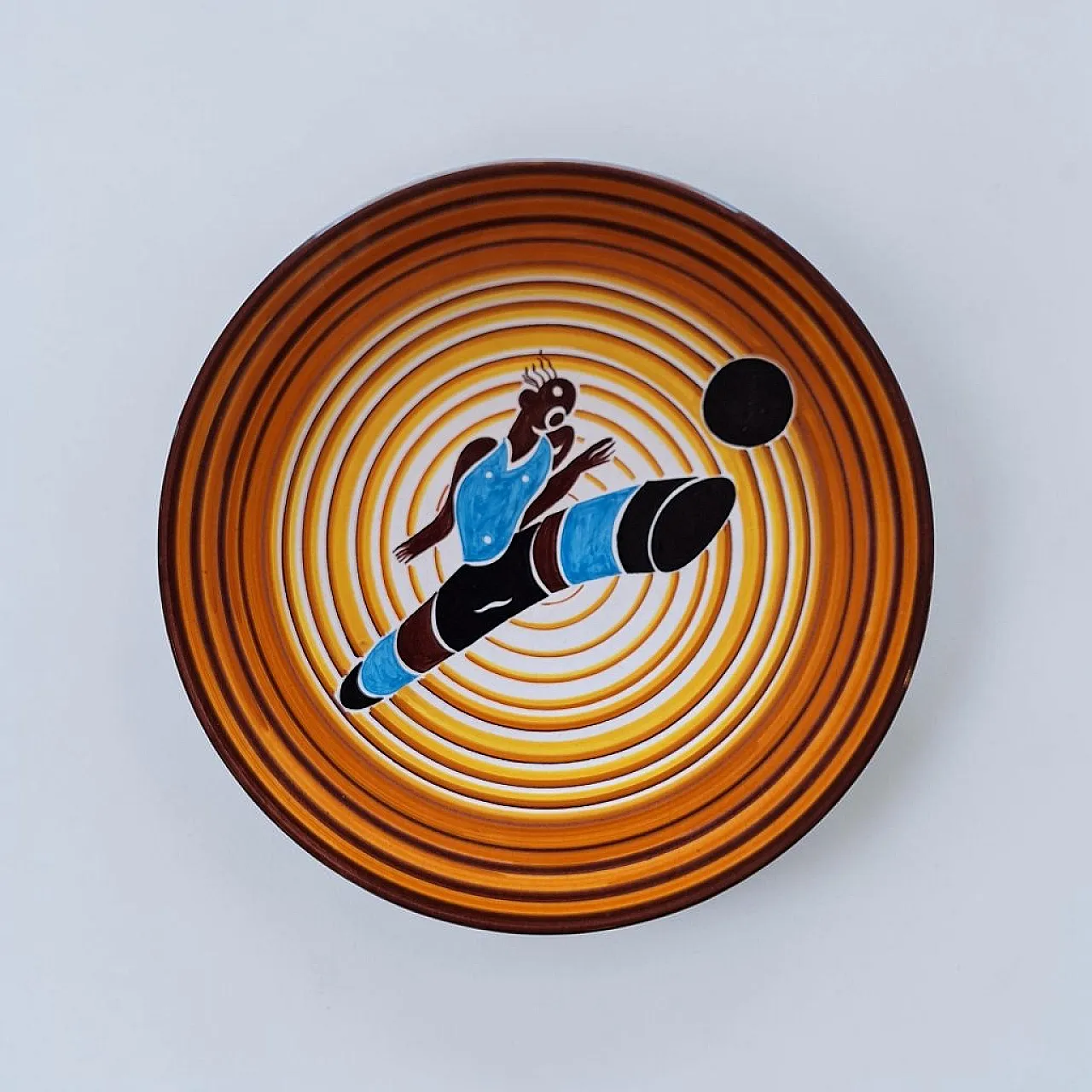 Piatto Footballer di Dante Baldelli per Rometti Ceramiche, anni '70 1