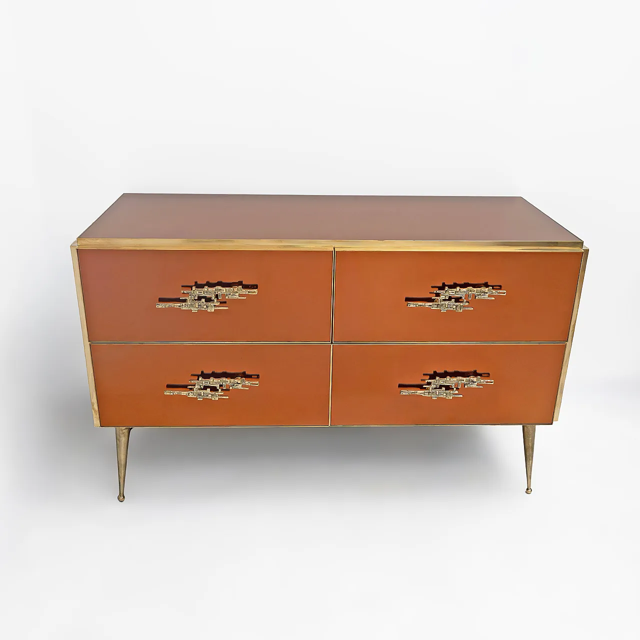 Amber mirrored chest of drawers with brass details, 2000s 2