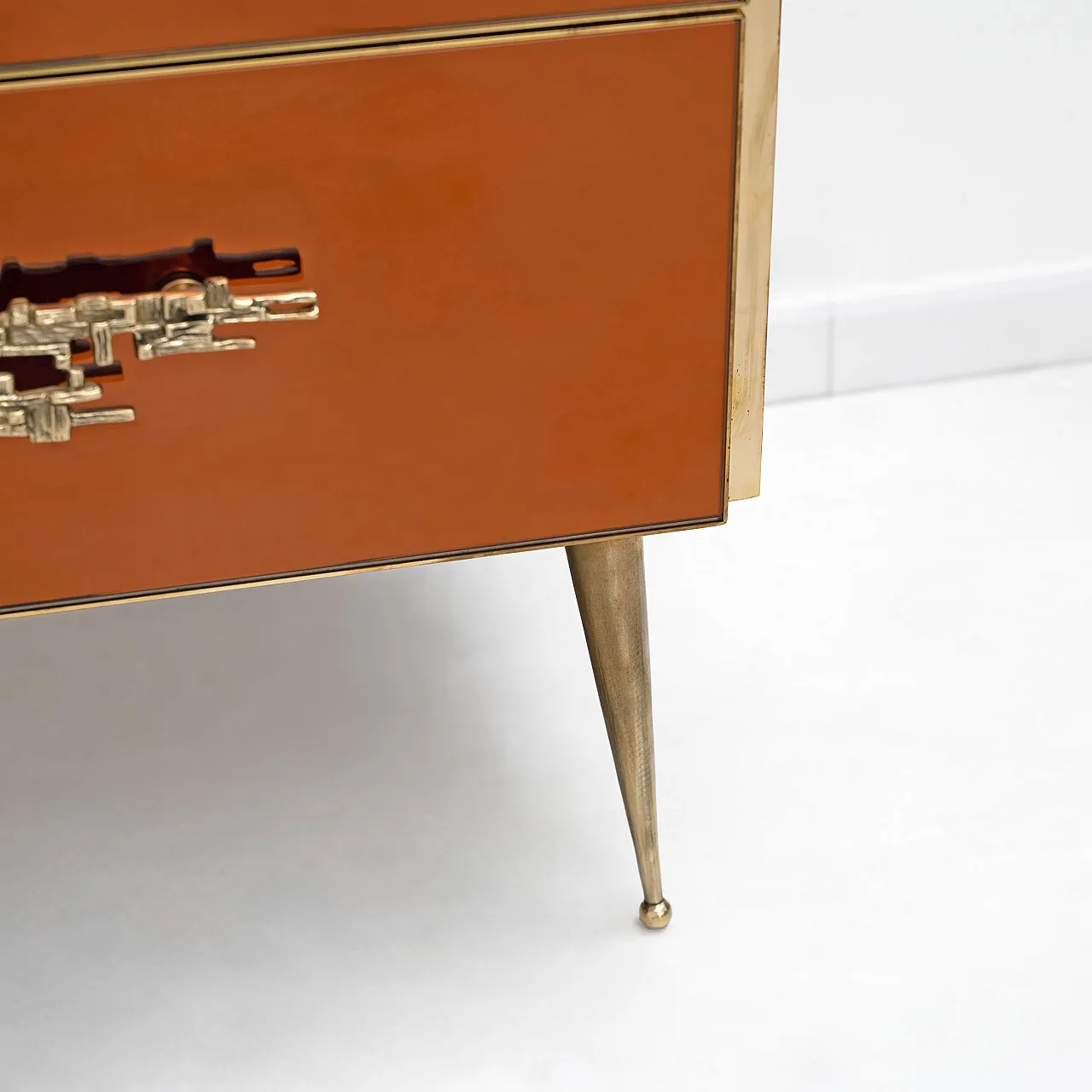 Amber mirrored chest of drawers with brass details, 2000s 6