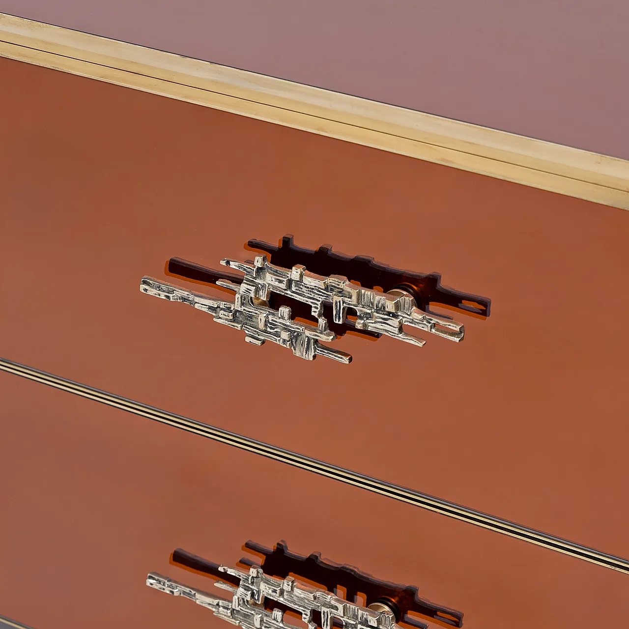 Amber mirrored chest of drawers with brass details, 2000s 7