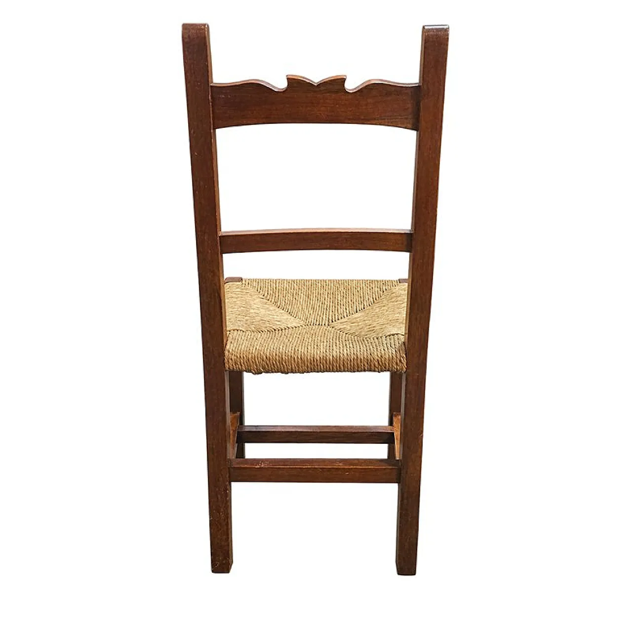 9 Rustic wooden chairs with straw seats, 20th century 1