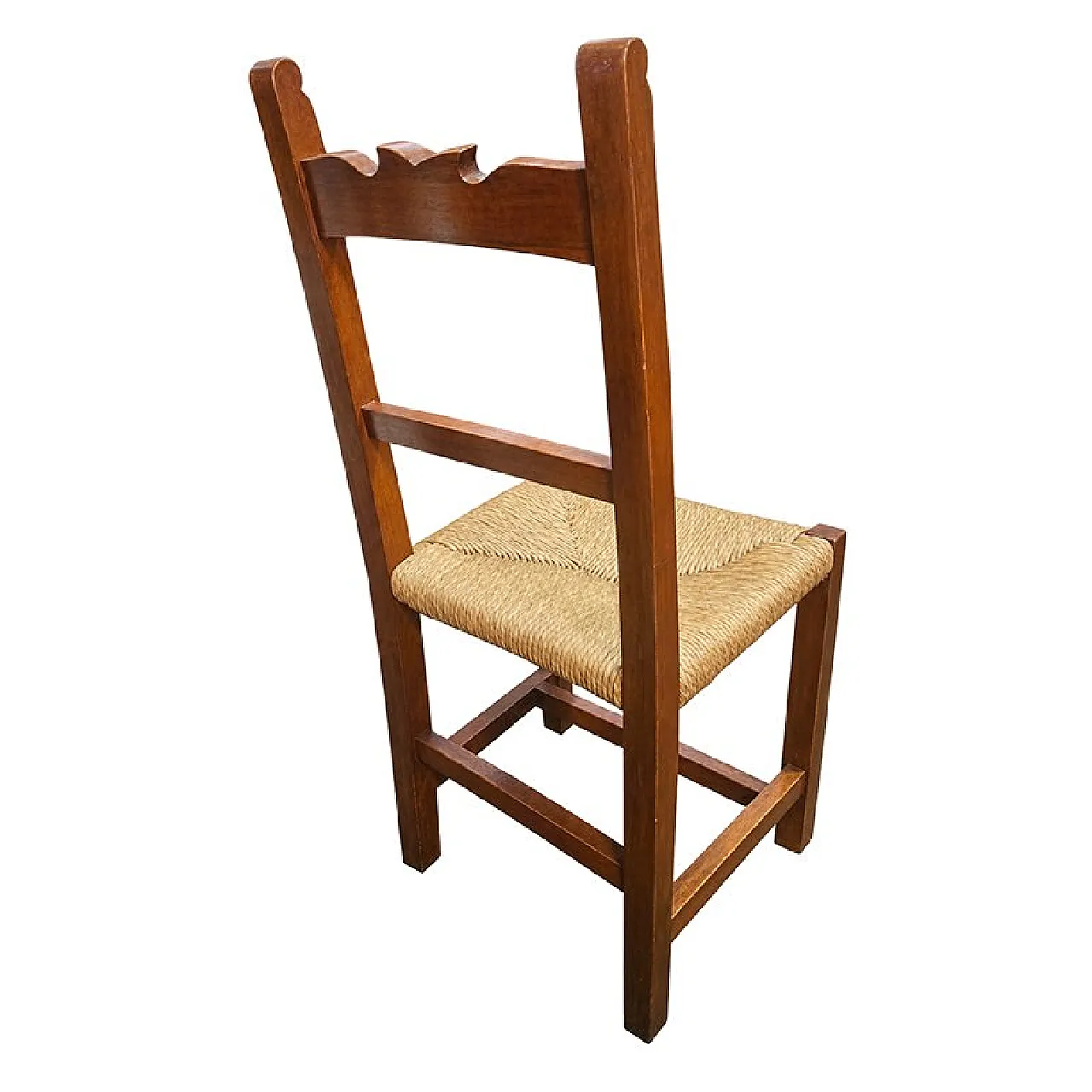 9 Rustic wooden chairs with straw seats, 20th century 2