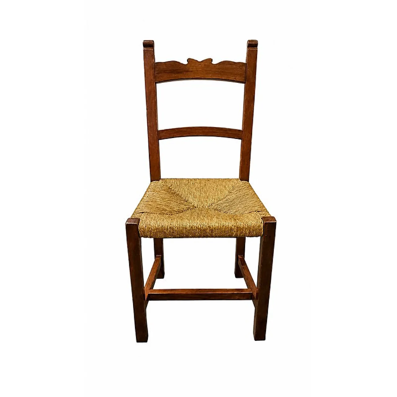 9 Rustic wooden chairs with straw seats, 20th century 3