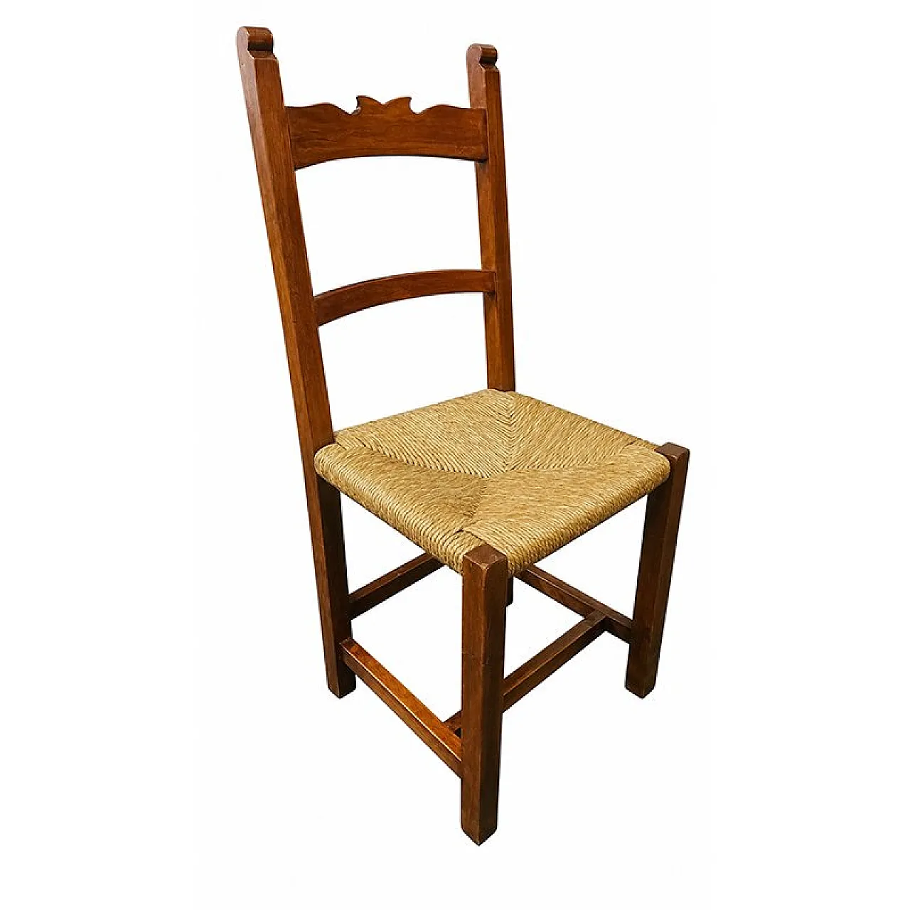 9 Rustic wooden chairs with straw seats, 20th century 4