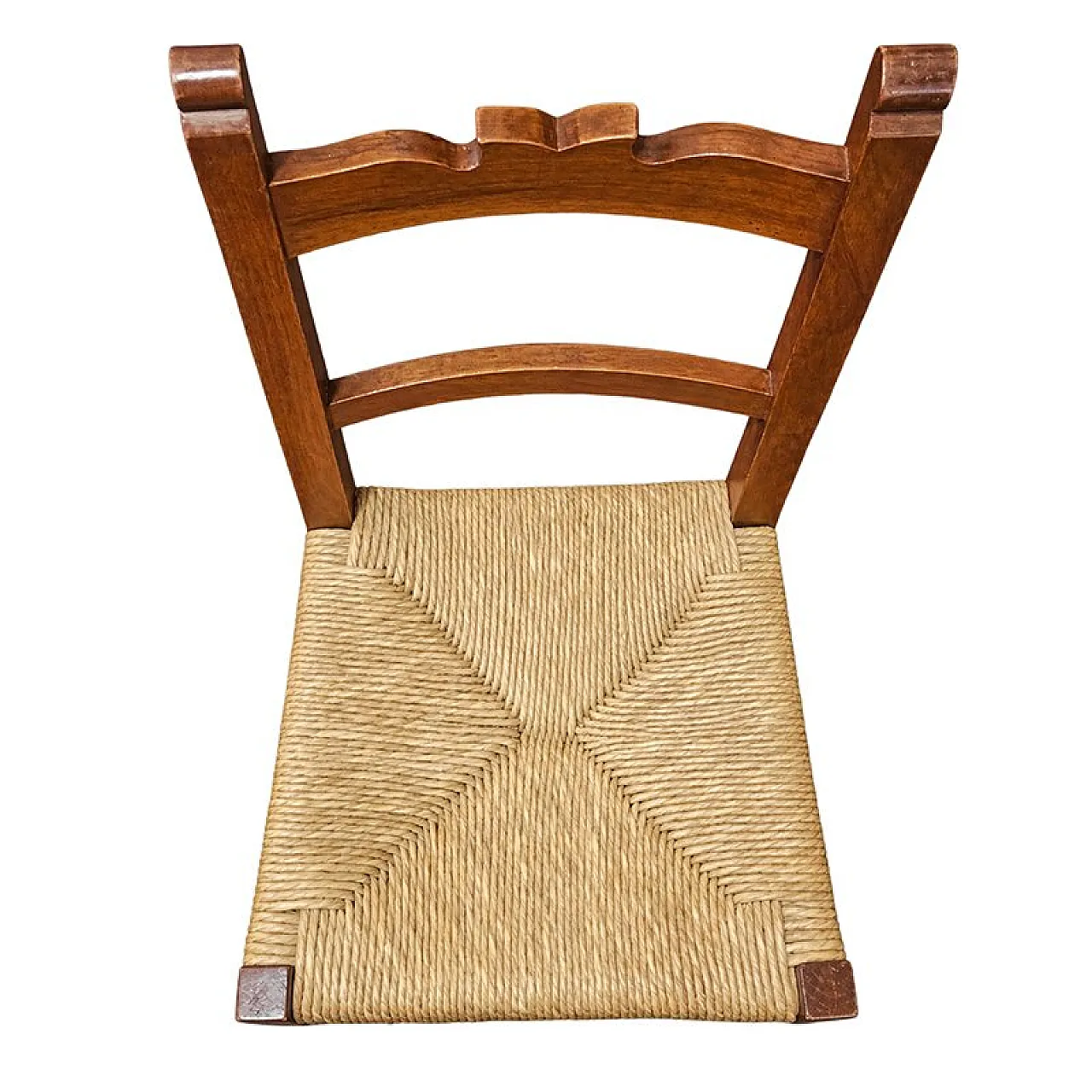 9 Rustic wooden chairs with straw seats, 20th century 5