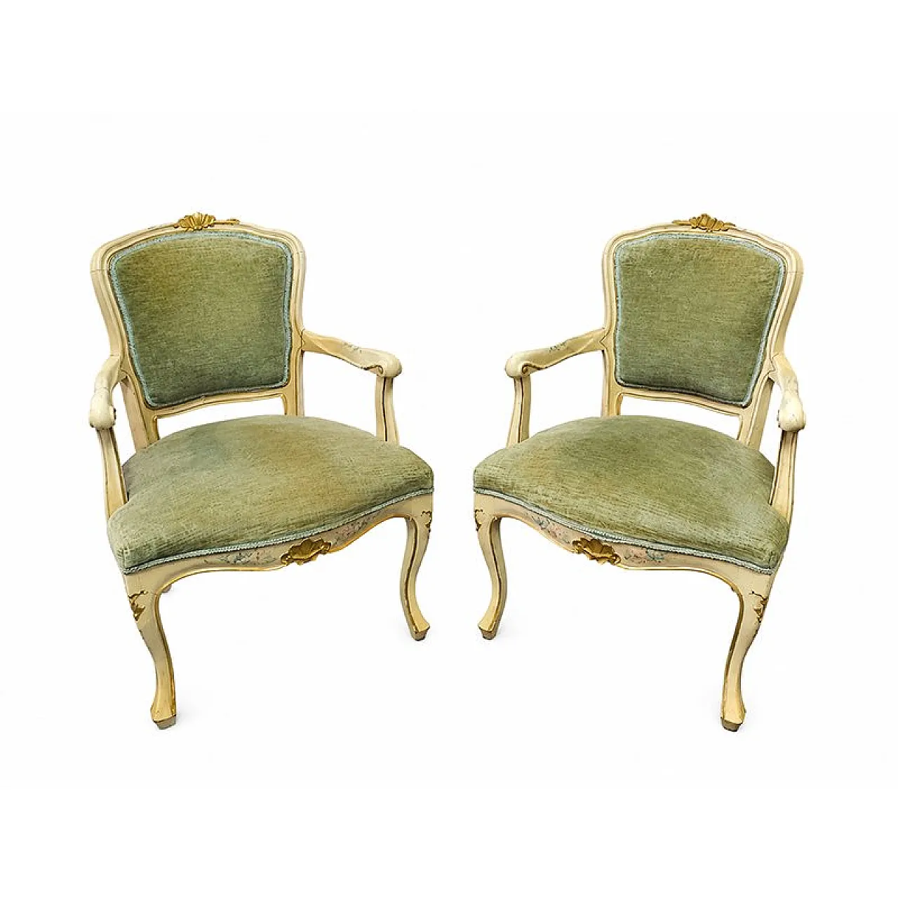 Pair of Louis XV lacquered armchairs, 20th century 1