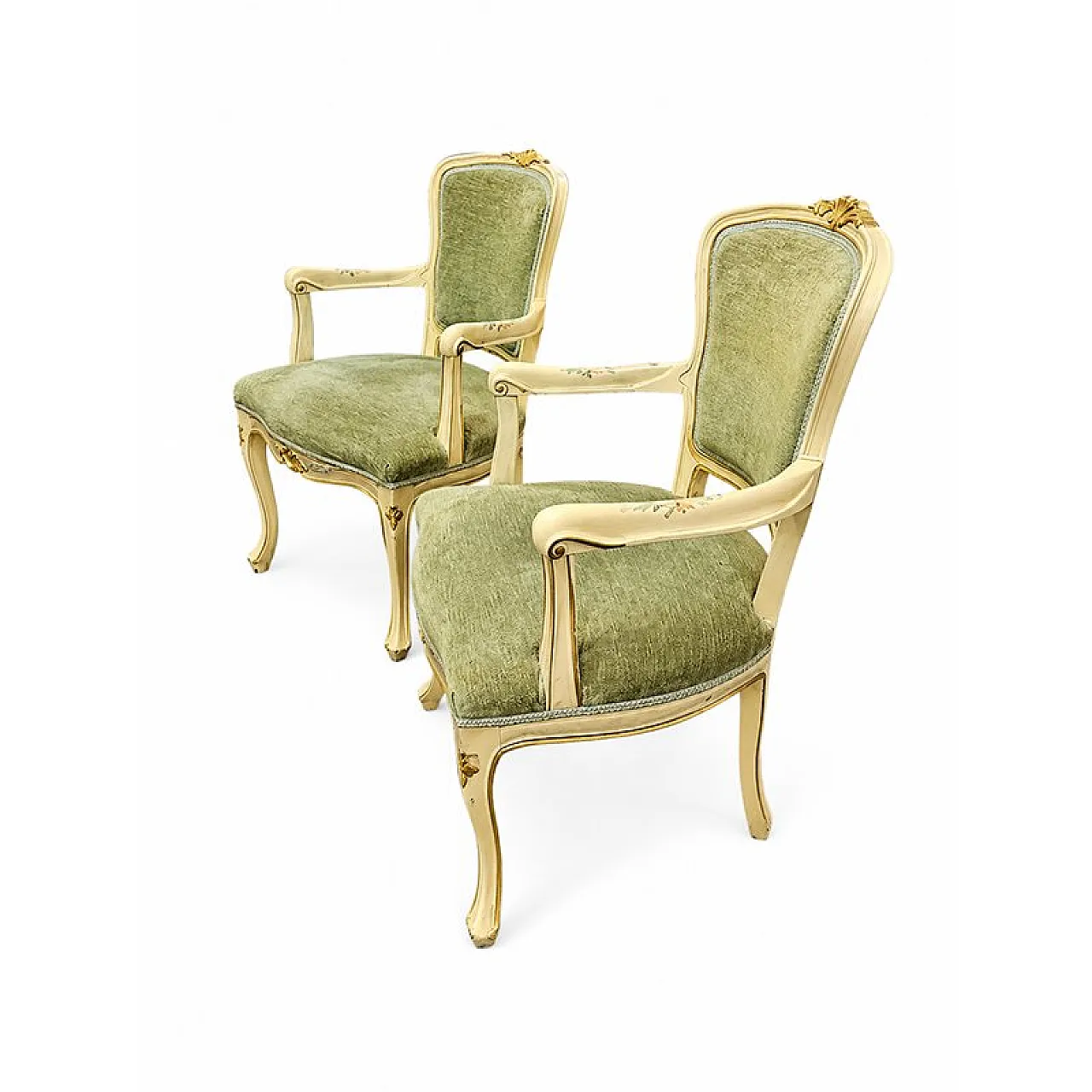 Pair of Louis XV lacquered armchairs, 20th century 2