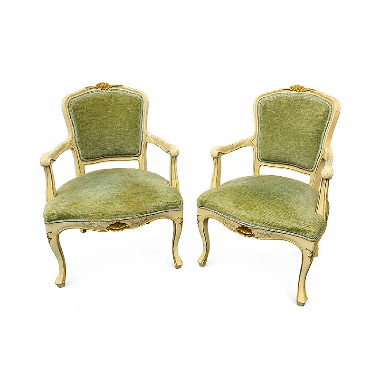 Pair of Louis XV lacquered armchairs, 20th century 3