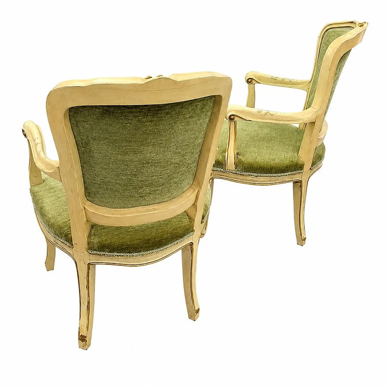 Pair of Louis XV lacquered armchairs, 20th century 4