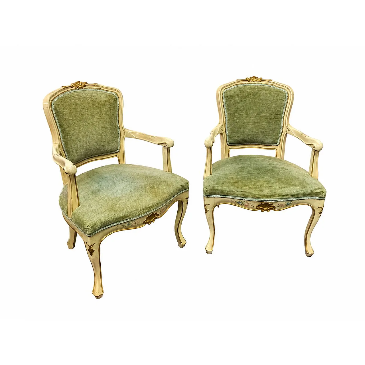 Pair of Louis XV lacquered armchairs, 20th century 5