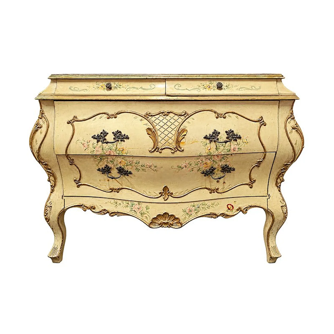 Curved lacquered and hand-painted chest of drawers, 20th century 1