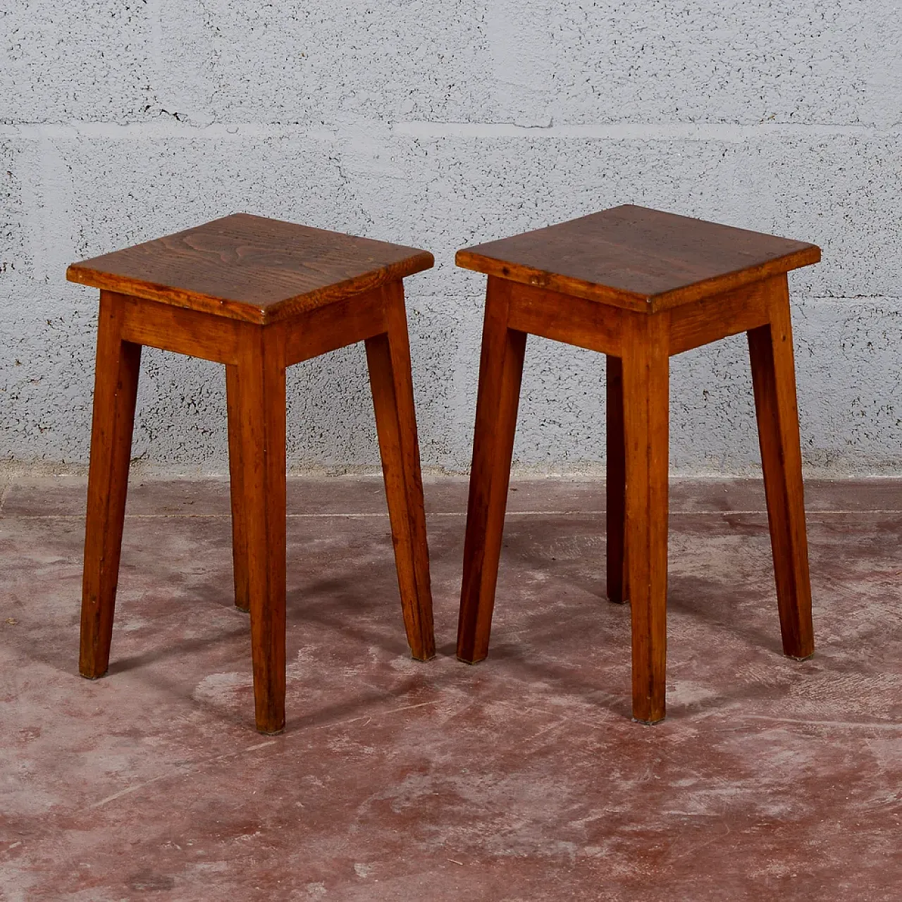 Pair of low wooden stools, mid-20th century 2