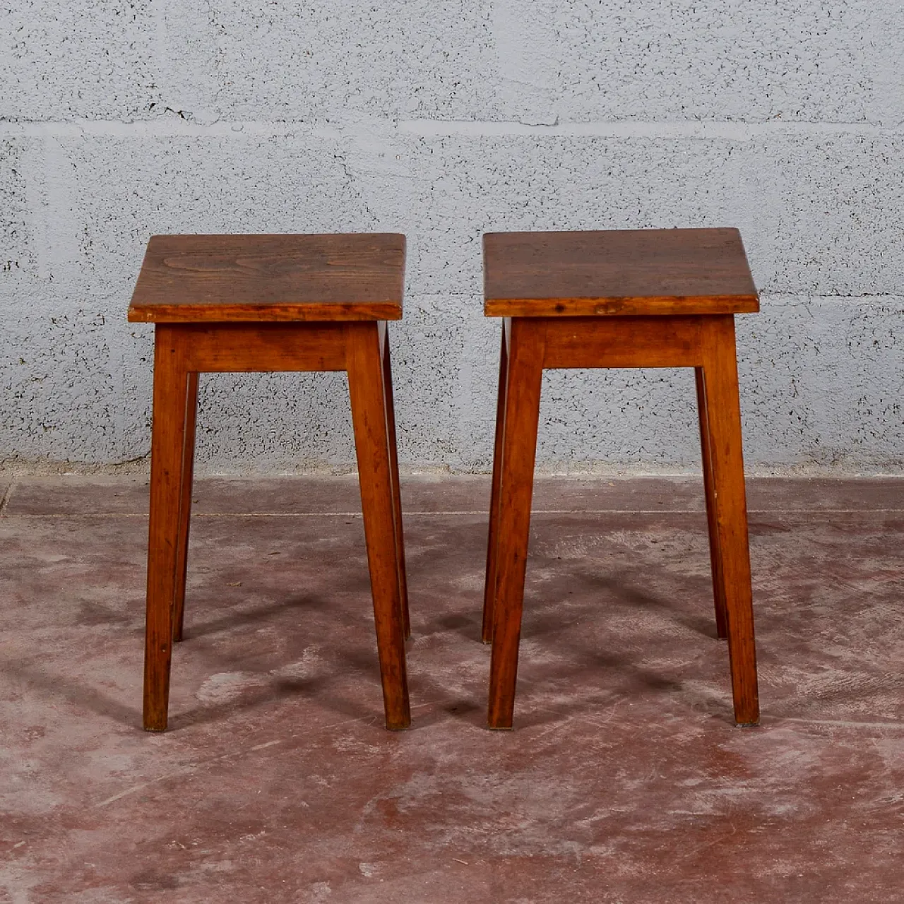 Pair of low wooden stools, mid-20th century 3
