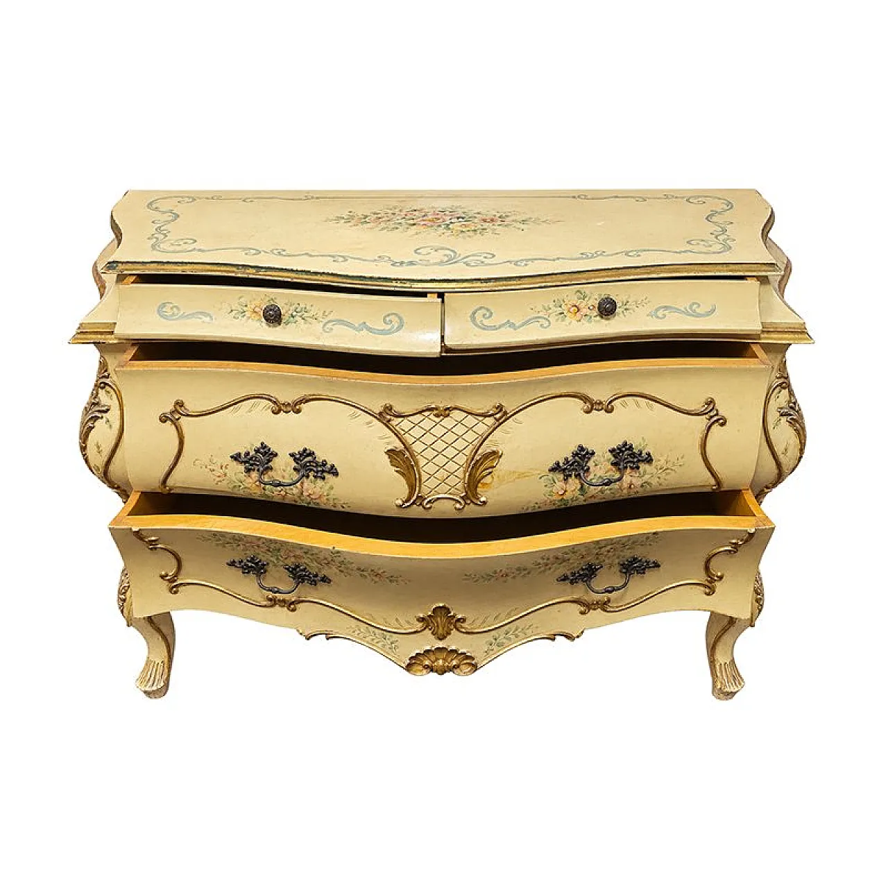 Curved lacquered and hand-painted chest of drawers, 20th century 5