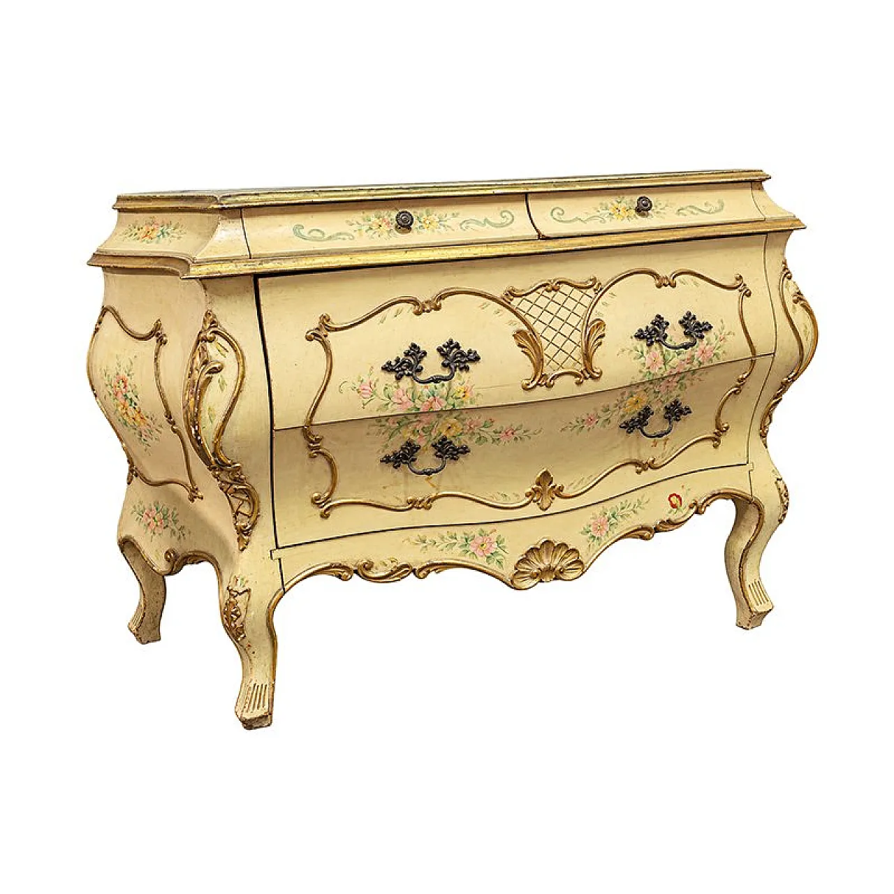 Curved lacquered and hand-painted chest of drawers, 20th century 7