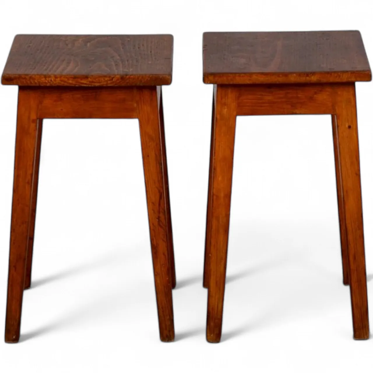 Pair of low wooden stools, mid-20th century 6
