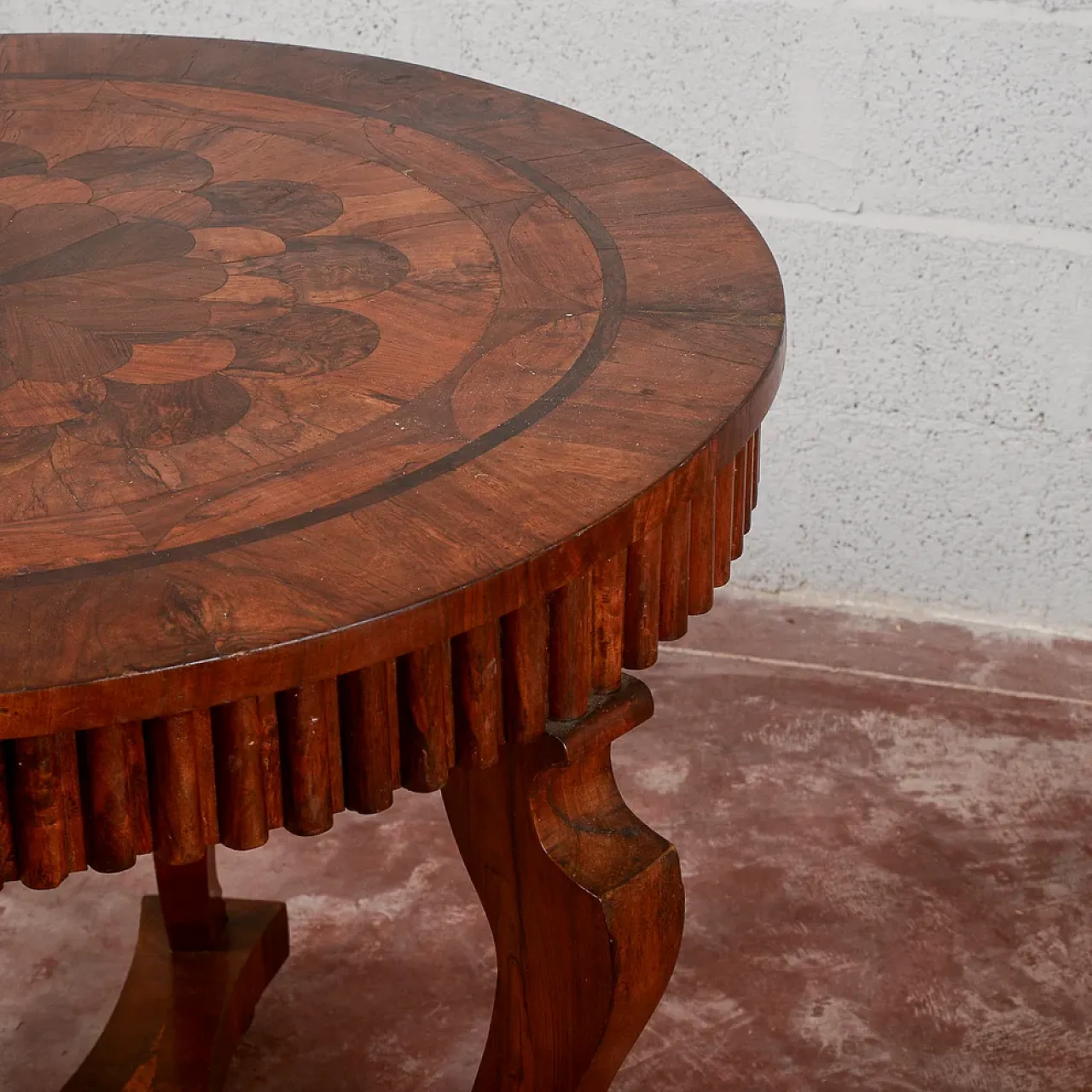Round inlaid wooden table, 19th century 8