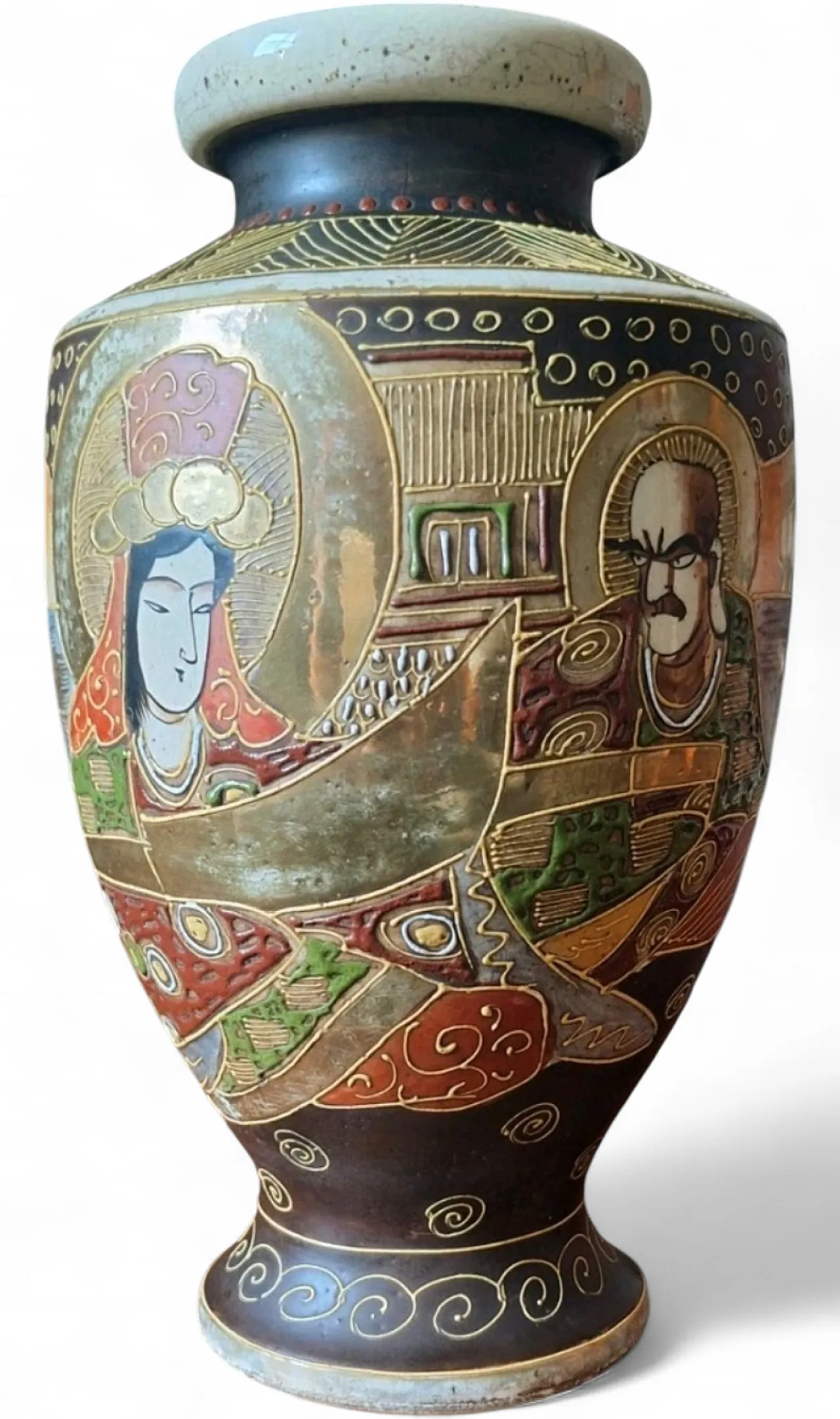 Antico Vaso Giapponese Satsuma con Personaggi, '900 11