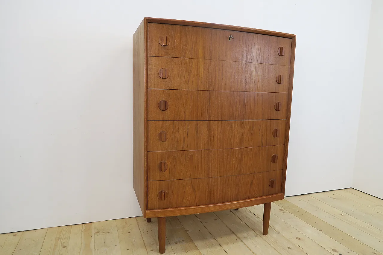 Teak chest of drawers by Henning Kjærnulf with six drawers, 1960s 2