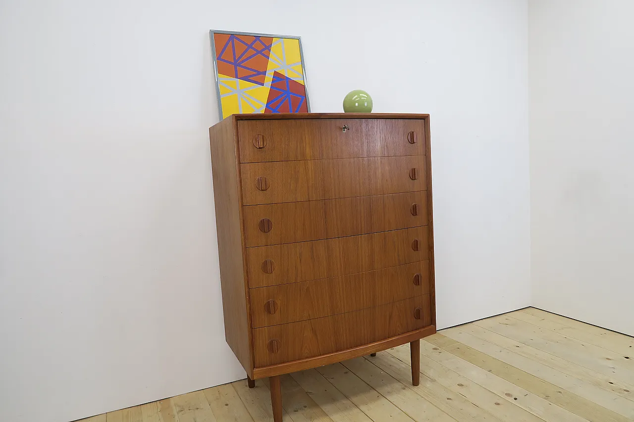 Teak chest of drawers by Henning Kjærnulf with six drawers, 1960s 9