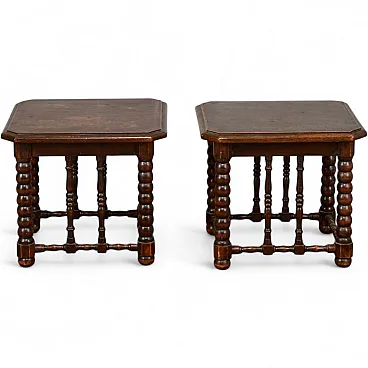 Pair of carved and turned wooden stools, late 19th century