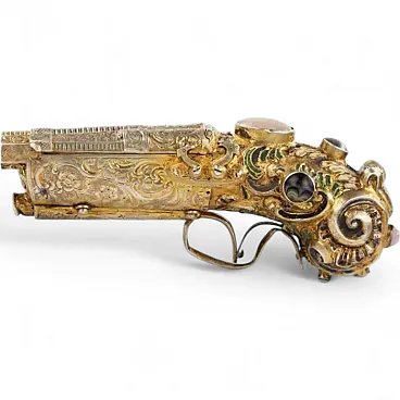 Scatola a forma di pistola a doppia canna in miniatura, '800