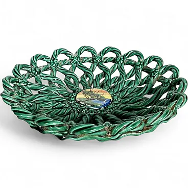 Green ceramic fruit basket, 1960s