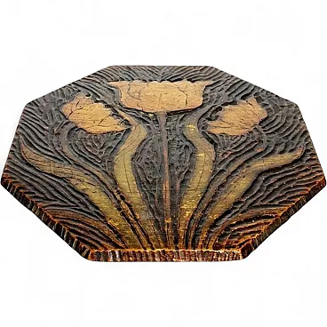 Art Nouveau carved wooden trivet, 20th century