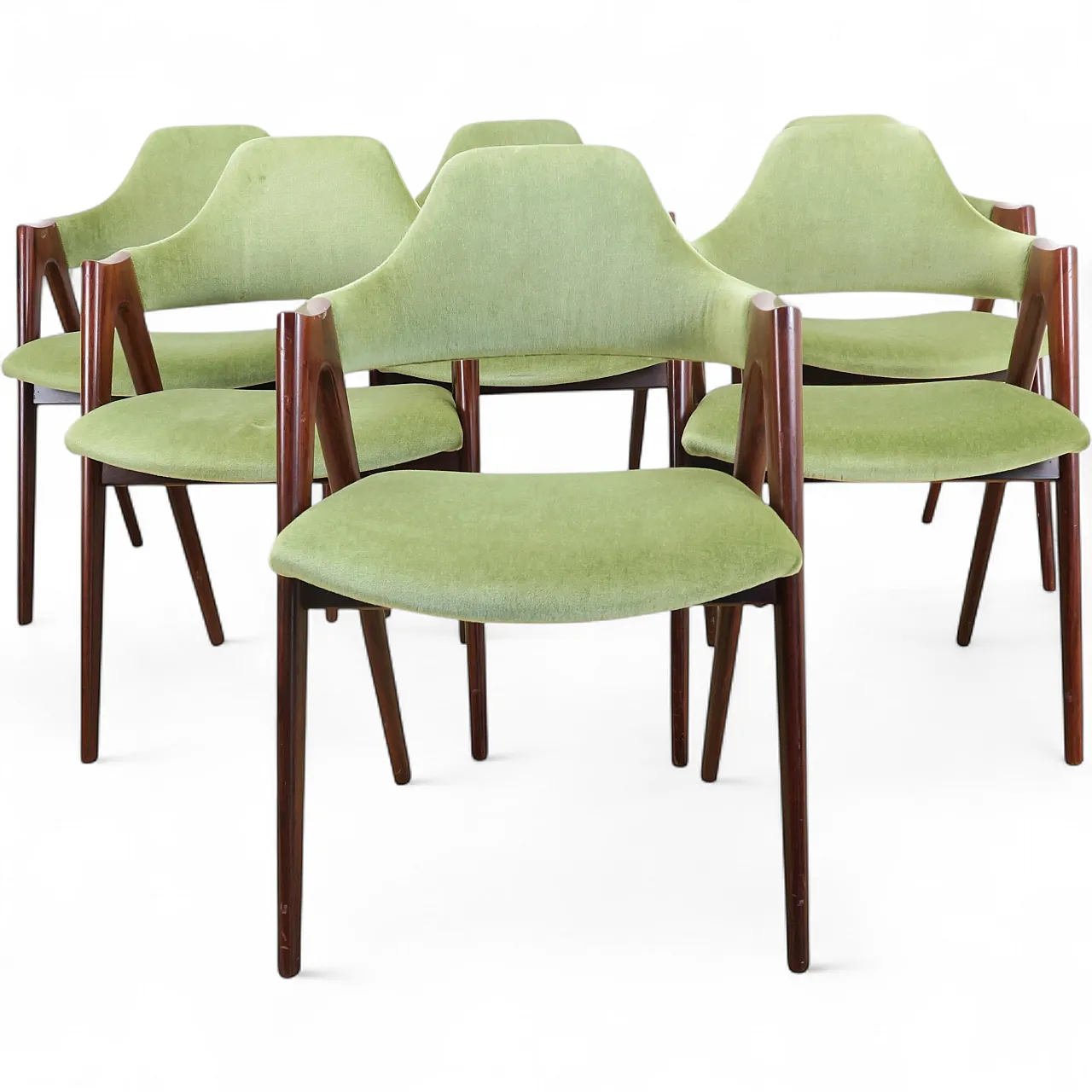 6 Compass chairs by Kai Kristiansen, reupholstered, 1960s 12