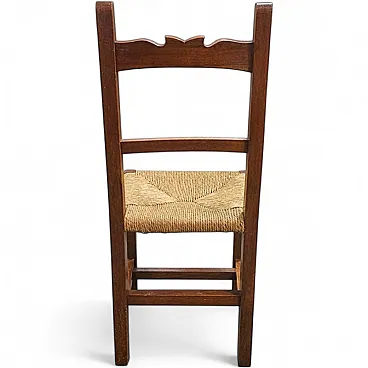 9 Rustic wooden chairs with straw seats, 20th century