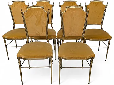 Set of 6 brass and mustard velvet chairs, 1960s
