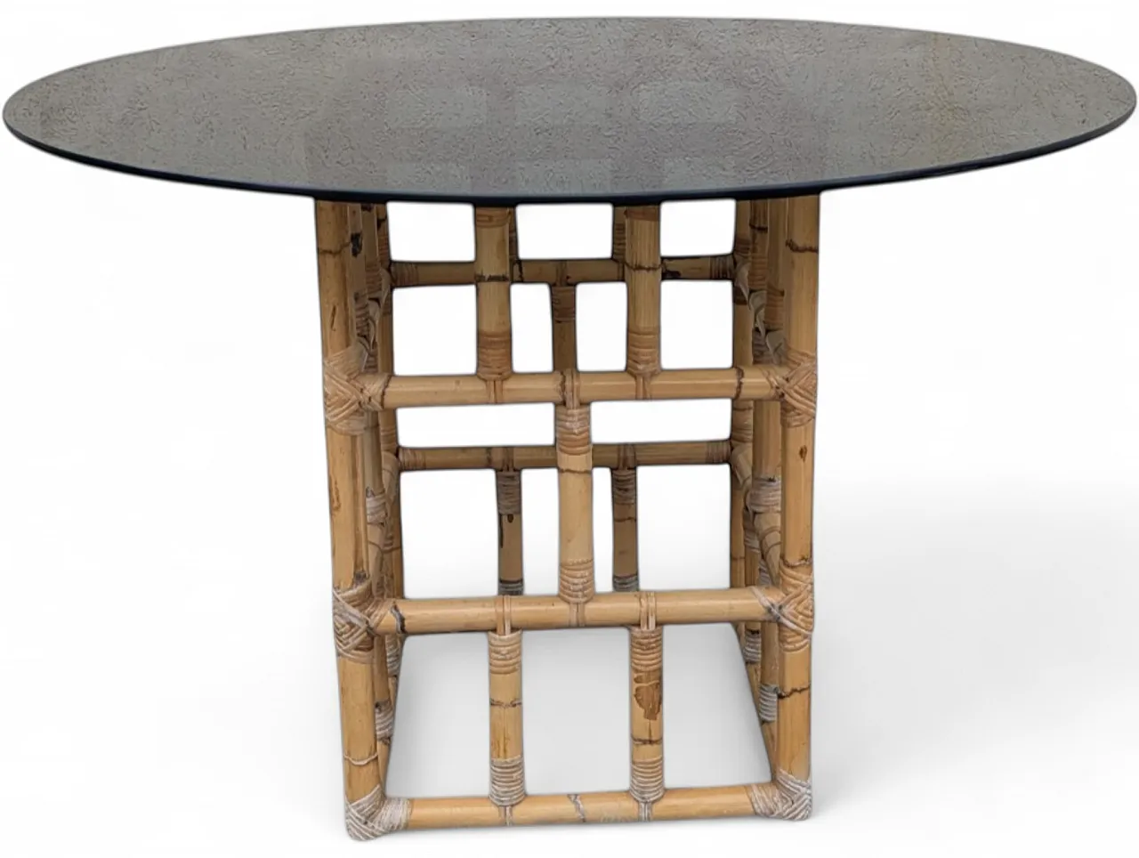 1970s wicker and smoked glass table 13