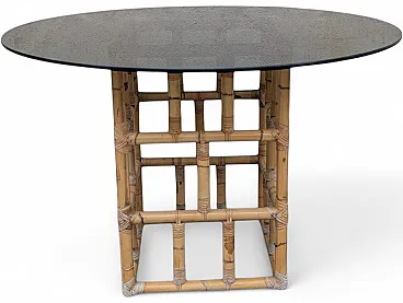 1970s wicker and smoked glass table