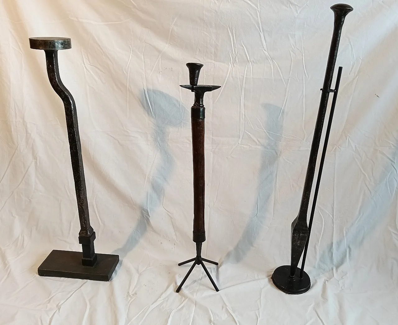 2 metal stem sickle anvils, 1940s 2