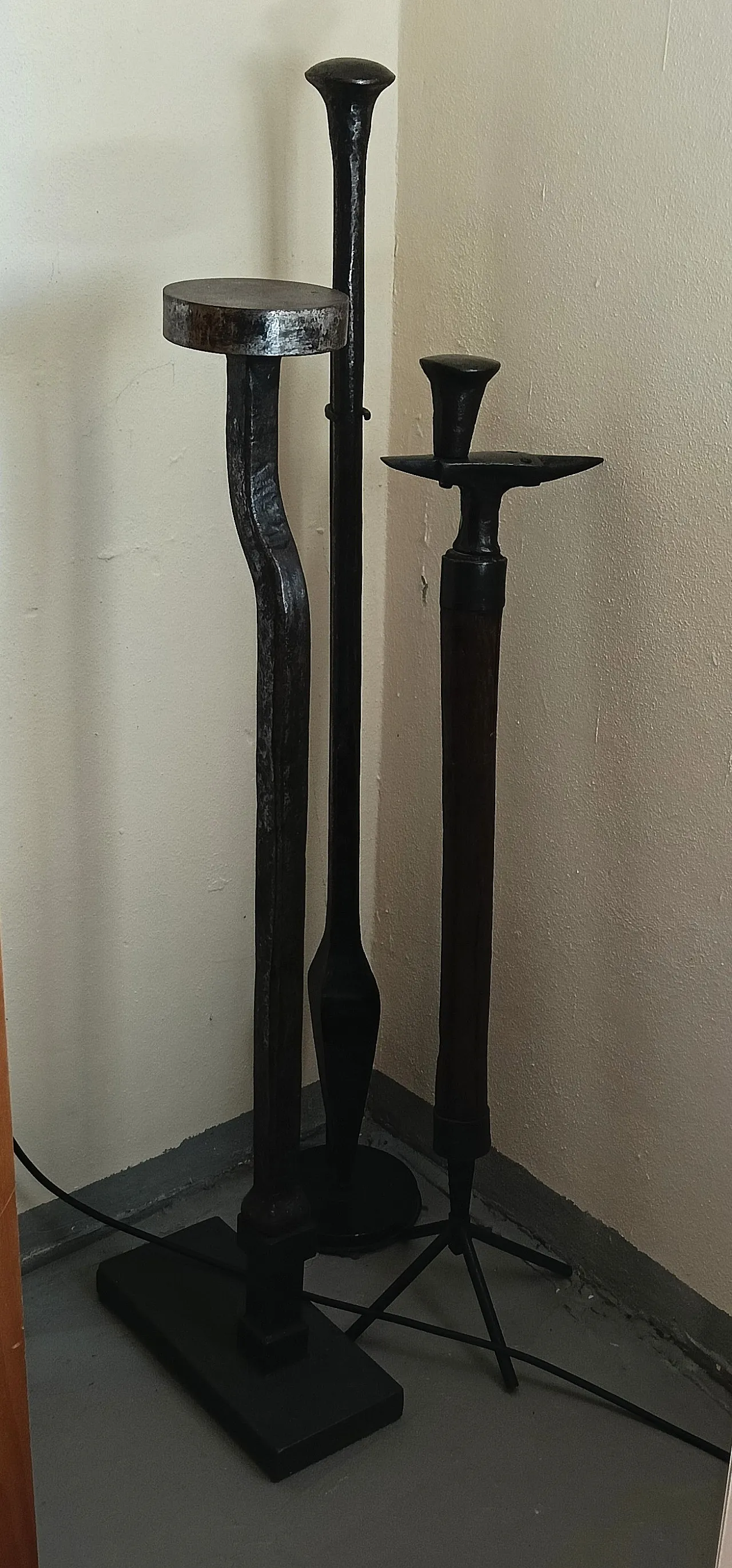 2 metal stem sickle anvils, 1940s 6