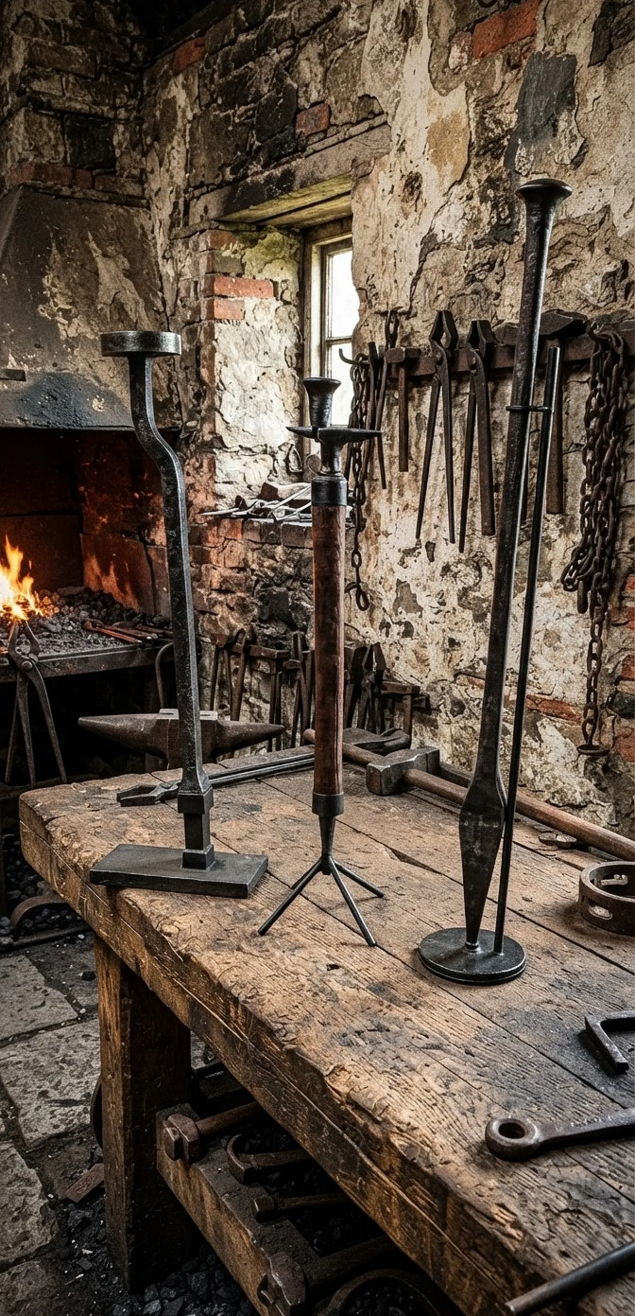 2 metal stem sickle anvils, 1940s 13