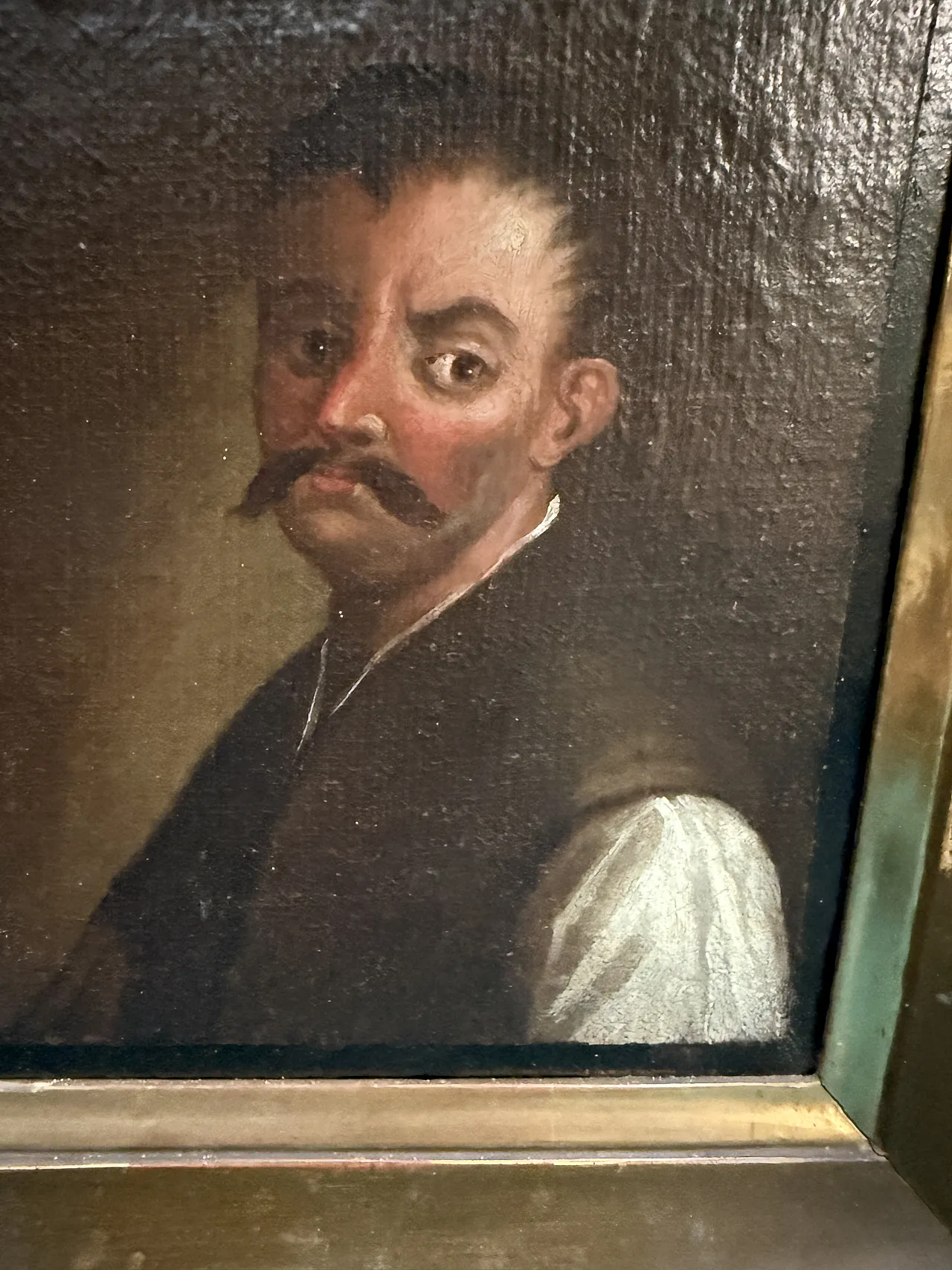 Antique pair of oil paintings on canvas of 19th century characters, 29x27cm 6