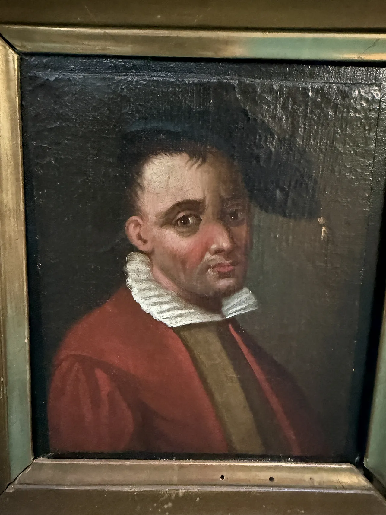 Antique pair of oil paintings on canvas of 19th century characters, 29x27cm 10