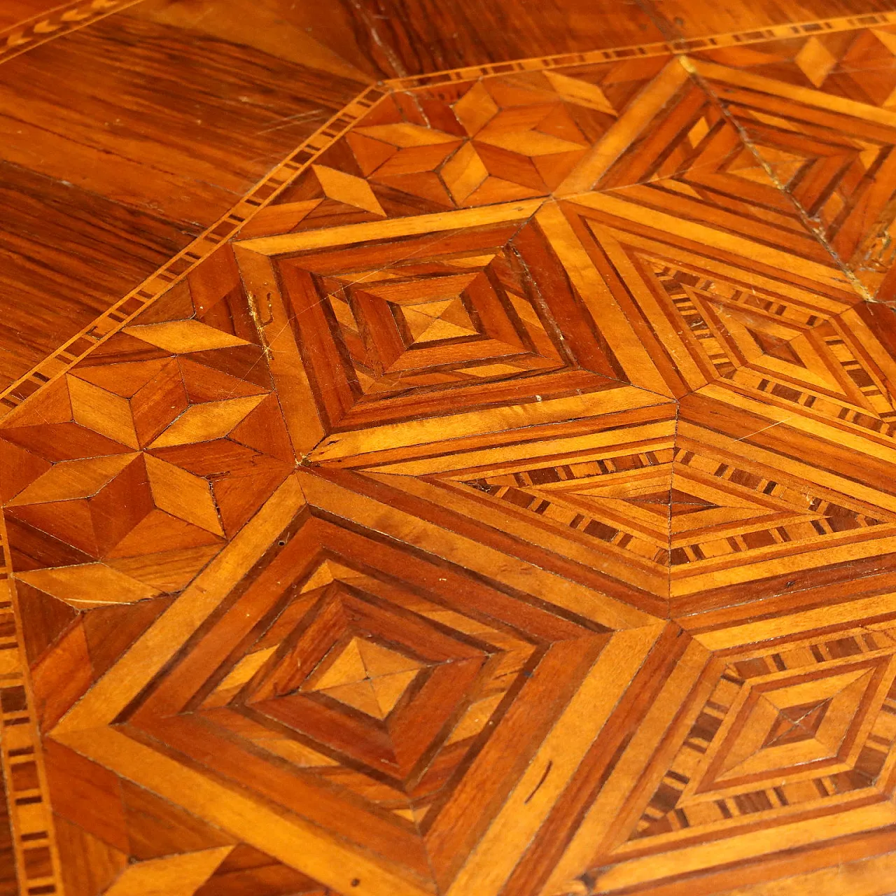 Tavolo con intarsio geometrico emiliano, '800 4
