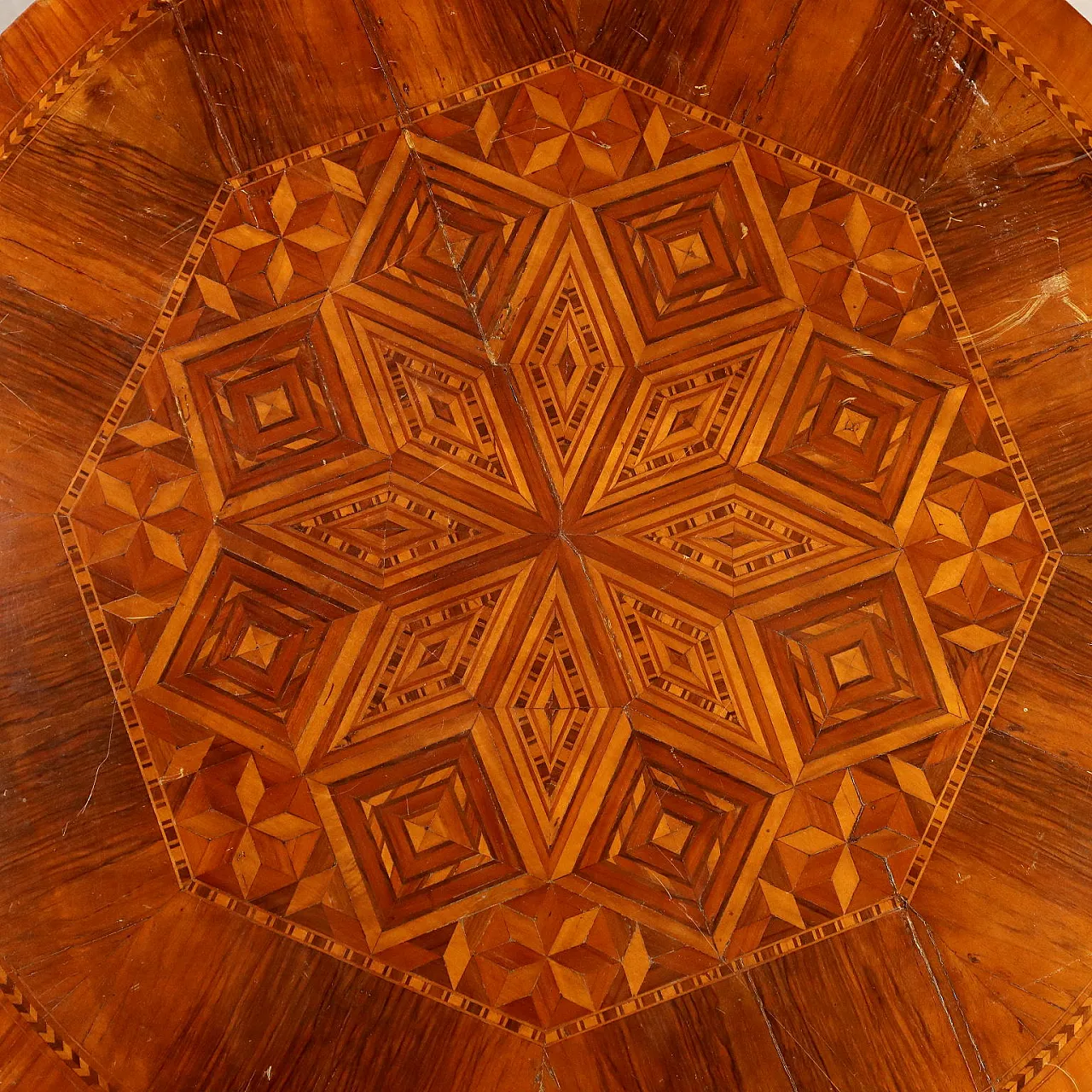 Tavolo con intarsio geometrico emiliano, '800 5